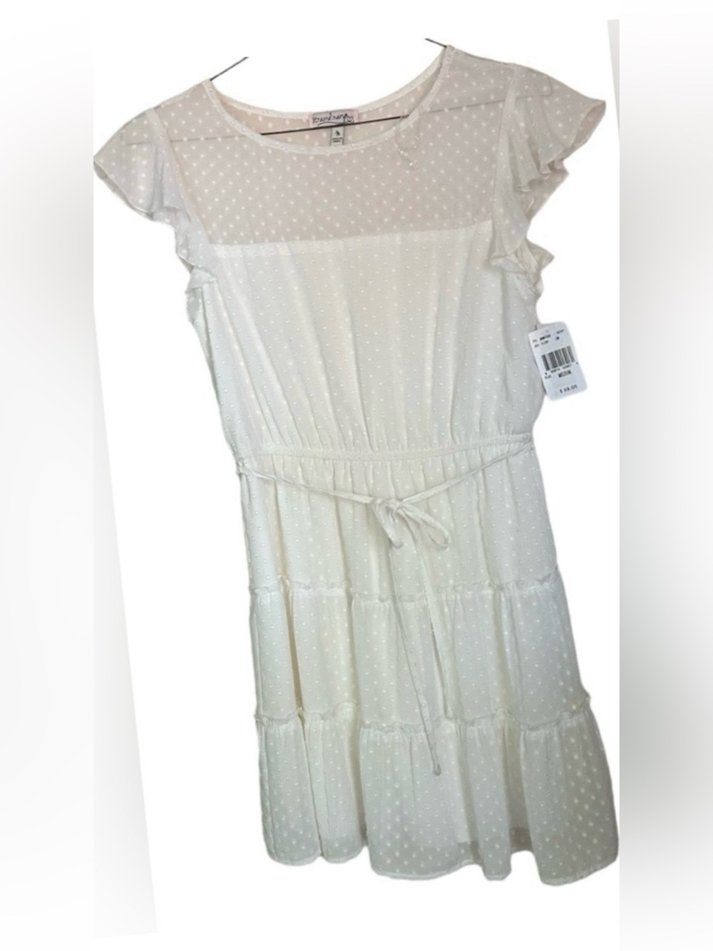 Xtraordrinary Dress Ivory Tiered Ruffle Skirt Polka Dot Sz M